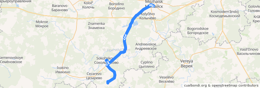 Mapa del recorrido Автобус № 34: Автостанция Можайск => Ширино de la línea  en Можайский городской округ.