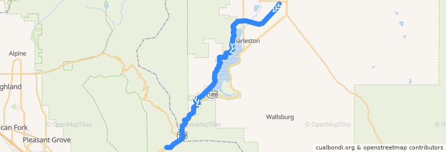 Mapa del recorrido Heber Valley Railroad de la línea  en Wasatch County.