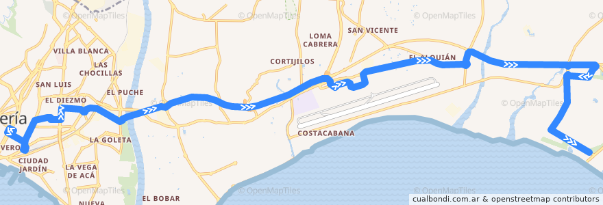 Mapa del recorrido L30: Almería -Aeropuerto - Retamar de la línea  en Almería.