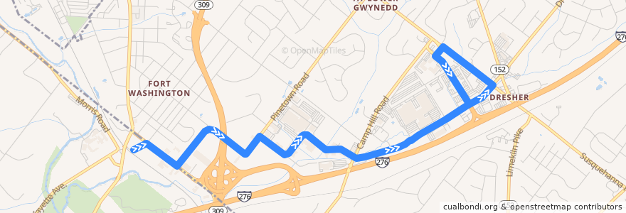 Mapa del recorrido SEPTA 201 de la línea  en Upper Dublin Township.