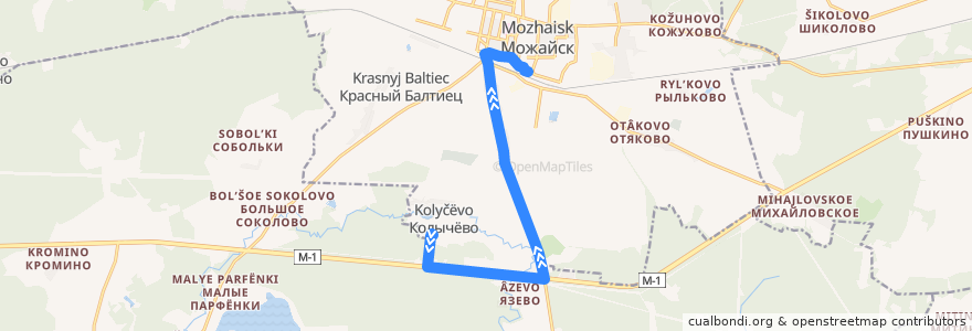 Mapa del recorrido Автобус № 25: Колычёво => Автостанция Можайск de la línea  en Можайский городской округ.