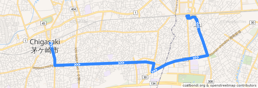 Mapa del recorrido 辻02:茅ヶ崎駅南口=>辻堂駅南口 de la línea  en Préfecture de Kanagawa.