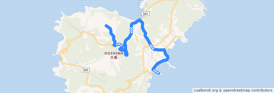 Mapa del recorrido 大島観光バス グランシマール・みあれ号 de la línea  en 宗像市.