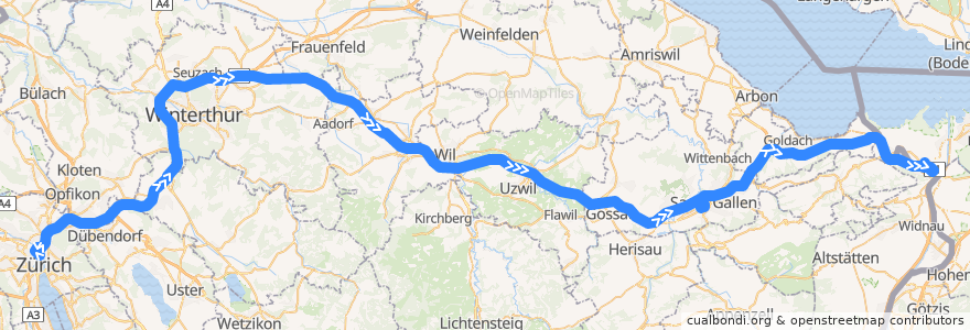 Mapa del recorrido Flixbus 283: Zürich, HB (Carpark Sihlquai) => Prag, ÙAN Florenc de la línea  en チューリッヒ.