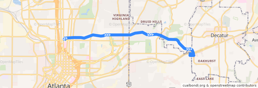 Mapa del recorrido MARTA 2 Ponce De Leon Avenue/Druid Hills de la línea  en 喬治亞州.