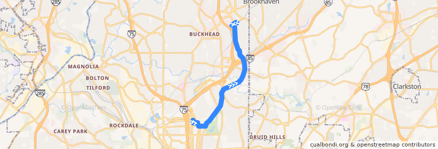 Mapa del recorrido MARTA 27 Cheshire Bridge Road de la línea  en Atlanta.