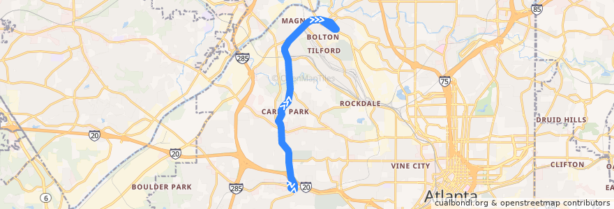 Mapa del recorrido MARTA 60 Hightower Road de la línea  en Atlanta.