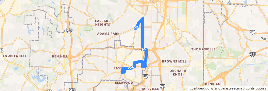 Mapa del recorrido MARTA 79 Sylvan Hills de la línea  en Fulton County.