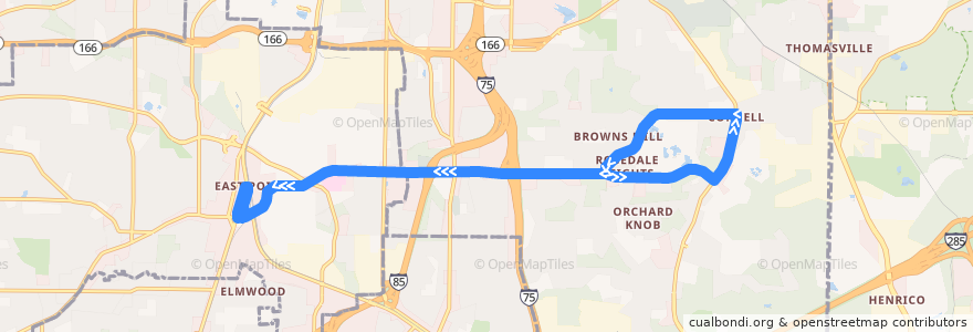 Mapa del recorrido MARTA 78 Cleveland Avenue de la línea  en Fulton County.