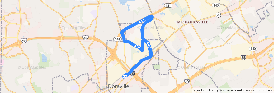 Mapa del recorrido MARTA 104 Winters Chapel Road de la línea  en Doraville.