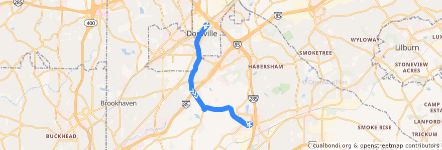 Mapa del recorrido MARTA 133 Shallowford Road de la línea  en DeKalb County.