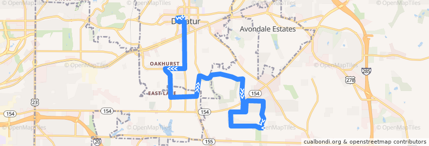 Mapa del recorrido MARTA 823 Belvedere/Decatur de la línea  en DeKalb County.