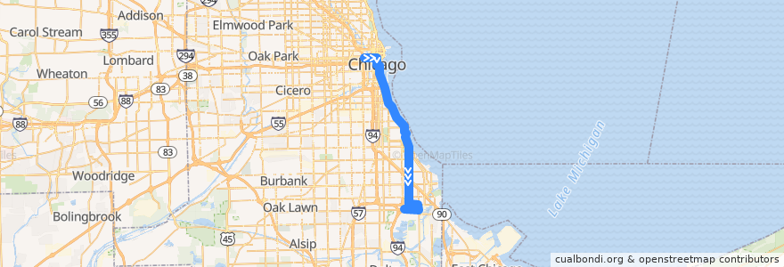 Mapa del recorrido Jeffery Jump de la línea  en Chicago.