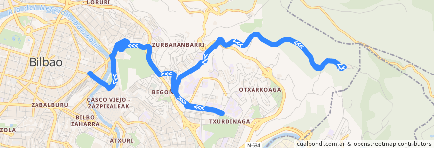 Mapa del recorrido A3521 Hospital Santa Marina Ospitalea → Bilbao de la línea  en Bilbao.