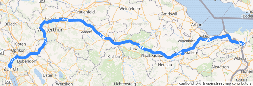 Mapa del recorrido Flixbus 283: Prag, ÚAN Florenc => Zürich, HB (Carpark Sihlquai) de la línea  en زيورخ.