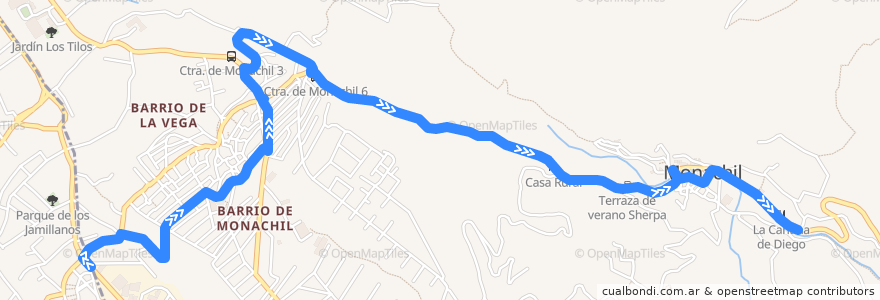 Mapa del recorrido Bus 0182: Barrio Monachil → Monachil de la línea  en Monachil.