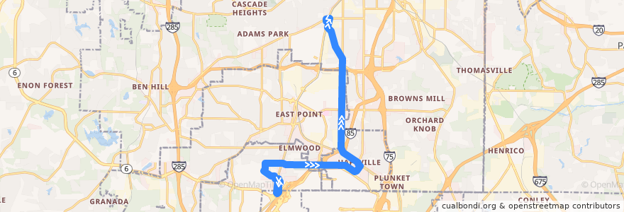 Mapa del recorrido MARTA 172 Sylvan Road/Virginia Avenue de la línea  en Fulton County.