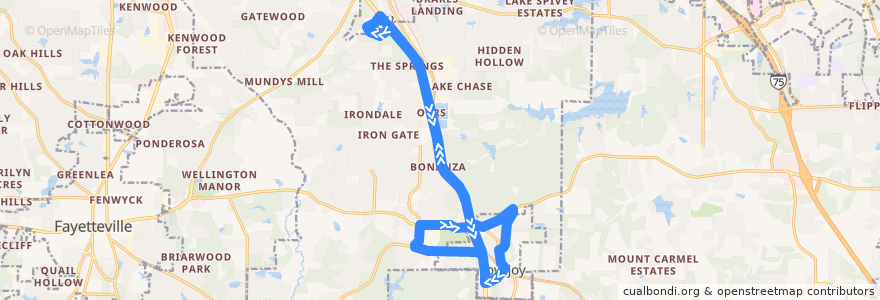 Mapa del recorrido MARTA 800 Lovejoy de la línea  en Clayton County.