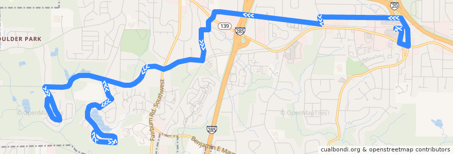 Mapa del recorrido MARTA 865 Boulder Park de la línea  en Atlanta.