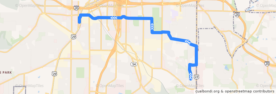 Mapa del recorrido Bus 832: Grant Park - Woodland Ave to West End Station de la línea  en Atlanta.