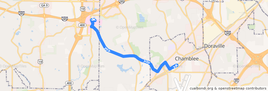 Mapa del recorrido MARTA 825 Johnson Ferry Road de la línea  en Georgia.