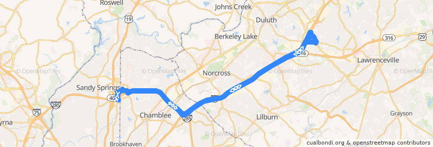 Mapa del recorrido Xpress 417 Sugarloaf Mills to Perimeter Center de la línea  en Georgia.