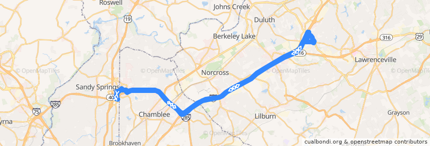 Mapa del recorrido Xpress 417 Sugarloaf Mills to Perimeter Center de la línea  en ジョージア州.