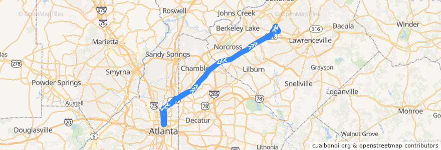 Mapa del recorrido Xpress 412 Sugarloaf Mills to Midtown de la línea  en جورجيا.