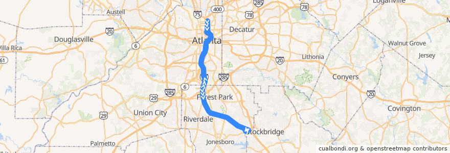 Mapa del recorrido Xpress 431 BrandsMart/Stockbridge to Midtown de la línea  en جورجیا.