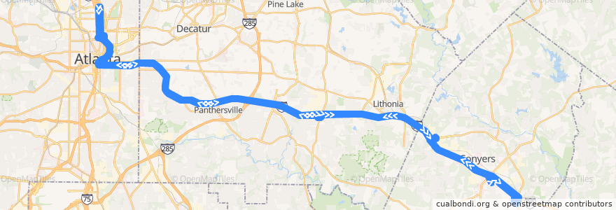 Mapa del recorrido Xpress 423 East Conyers/West Conyers/Panola Road to Midtown de la línea  en Georgia.