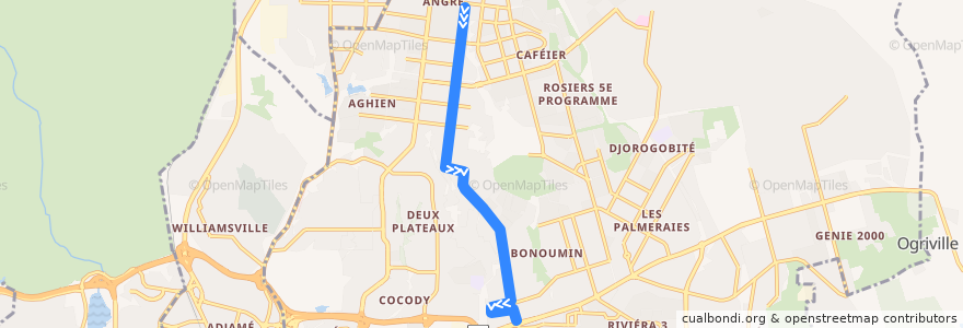 Mapa del recorrido bus 705: Terminus 81/82 - Riviera 2 de la línea  en Cocody.