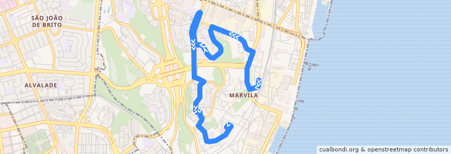 Mapa del recorrido Bus 31B: Vale Formoso → Bairro dos Alfinetes de la línea  en Marvila.