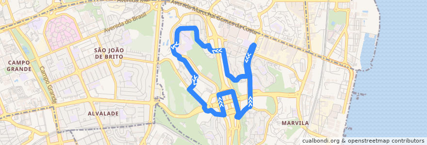 Mapa del recorrido Bus 32B: Amendoeiras (Metro) → Amendoeiras (Metro) de la línea  en Marvila.