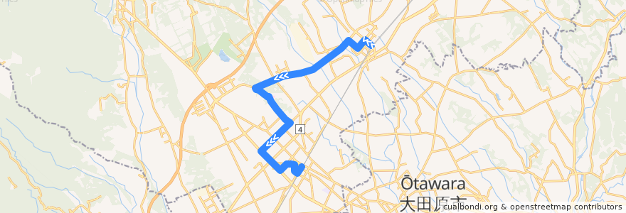 Mapa del recorrido 那須塩原市ゆーバス西那須野線 那須塩原駅⇒国際医療福祉大学病院⇒西那須野駅 de la línea  en 那須塩原市.