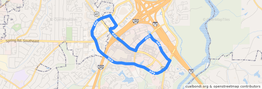 Mapa del recorrido CobbLinc Circulator Blue de la línea  en Cobb County.