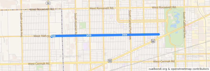 Mapa del recorrido 16th-18th Streets de la línea  en Чикаго.