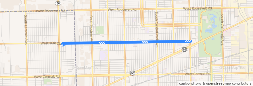 Mapa del recorrido 16th-18th Streets de la línea  en Chicago.