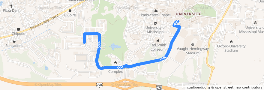 Mapa del recorrido Hathorn Express WB de la línea  en Oxford.