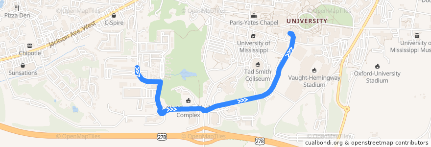 Mapa del recorrido Hathorn Express EB de la línea  en Oxford.