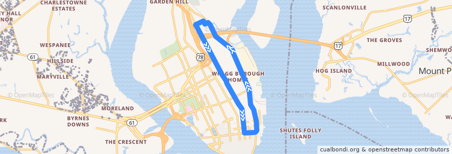 Mapa del recorrido CARTA 7 HOP Shuttle de la línea  en Charleston.
