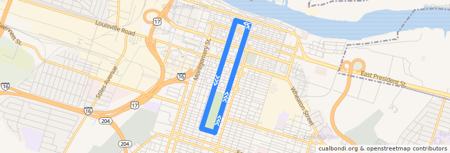 Mapa del recorrido CAT dot Forsyth Loop de la línea  en Savannah.