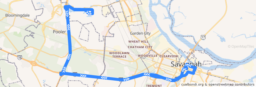 Mapa del recorrido CAT 100X Airport Express de la línea  en Chatham County.