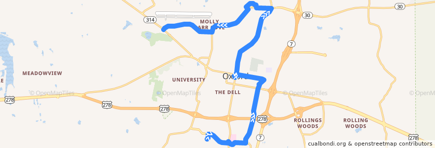 Mapa del recorrido Red Line to College Hill de la línea  en Oxford.