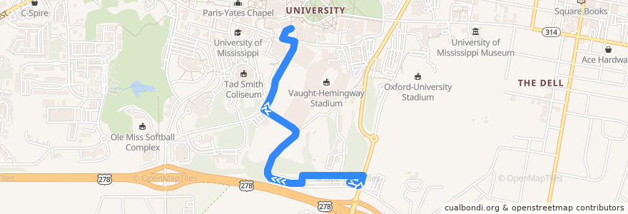 Mapa del recorrido Gold Line to South Parking Lot de la línea  en Oxford.