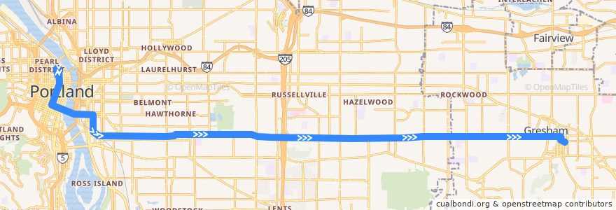 Mapa del recorrido Bus 2: Portland => Gresham Transit Center de la línea  en Multnomah County.