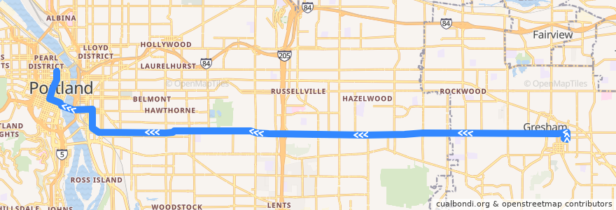 Mapa del recorrido Bus 2: Gresham Transit Center => Portland de la línea  en Multnomah County.