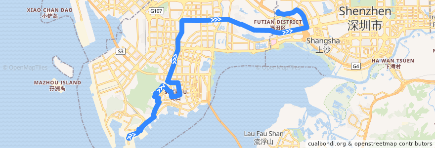 Mapa del recorrido 70路 蛇口SCT码头 => 安托山场站 de la línea  en 南山区.