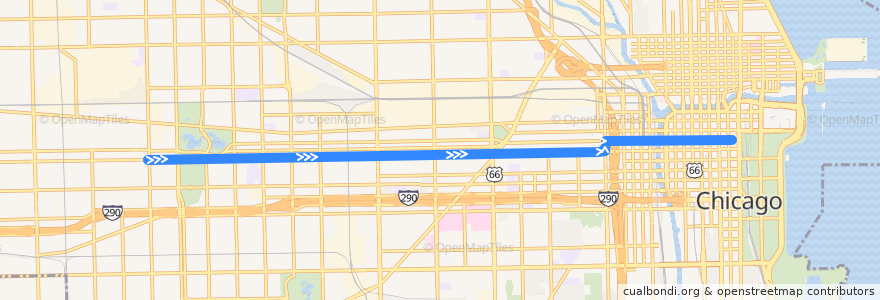 Mapa del recorrido Madison de la línea  en شیکاگو.