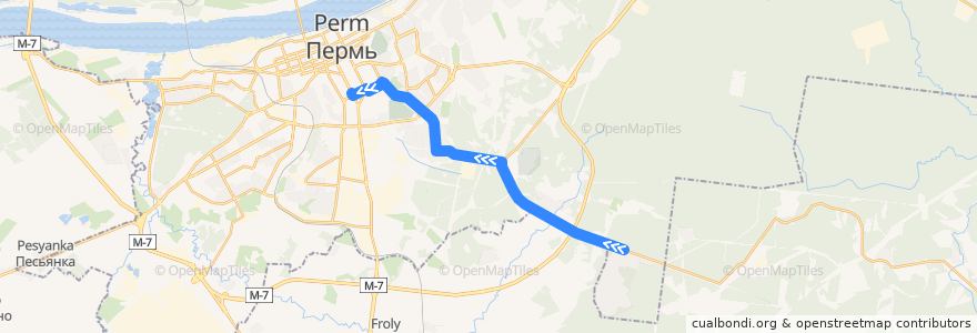 Mapa del recorrido Автобус №25: мкр-н Ново-Бродовский – Комсомольская площадь de la línea  en ペルミ地方.