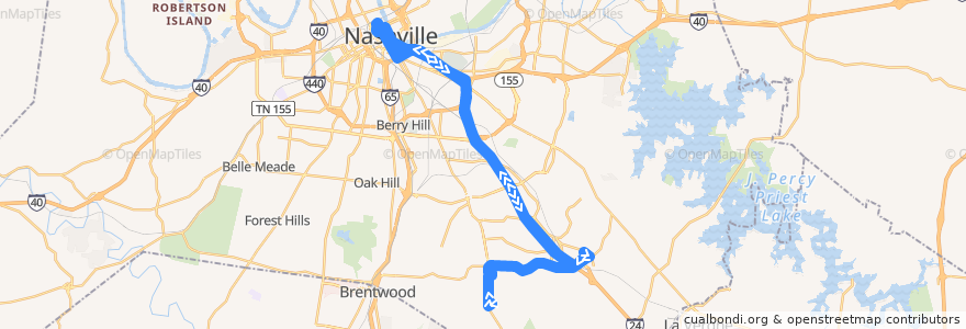 Mapa del recorrido WeGo 33X Hickory Hollow/Lenox Express de la línea  en Nashville-Davidson.